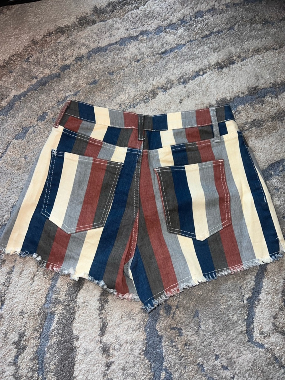 Striped Multi-Tone High-Rise Denim Shorts - Picture 2 of 3